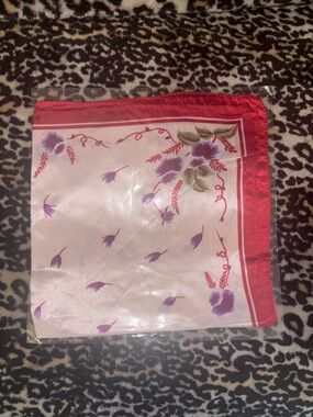 Floral Silk-Like Square Scarf in Blush Pink & Red